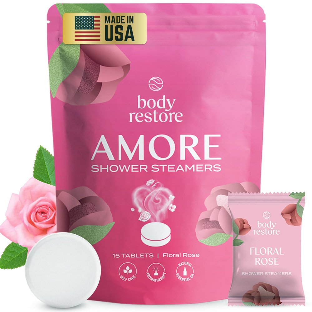 Body Restore Shower Steamers Aromatherapy 15 Pack - Christmas Stocking Stuffers for Men, Birthday Gifts for Women, White Elephant, Relaxation, Self Care - Rose