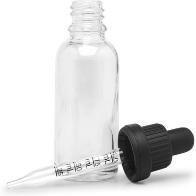(120 Pack) 30ml Glass Dropper Bottles w/Measurements & Tamper Proof Lid | Clear Bottle & Black Cap | Concentrate, Medicine, Makeup, Supplement or Oil Containers, 878221582485