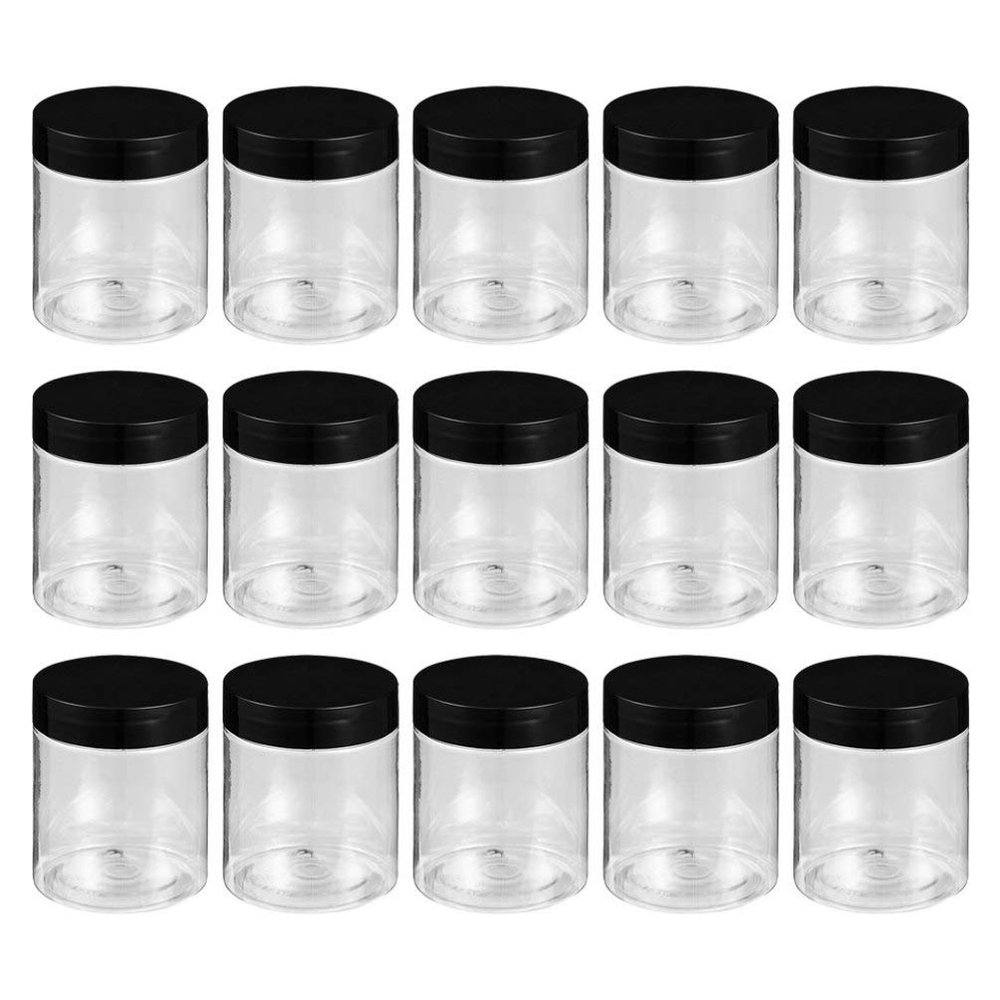 15pcs Black Cap Bottle glass bottles with lids clear plastic containers sample containers Cosmetic Sample Jars Plastic Storage Jars travel lotion Coarse Cereals Container Cream Jar