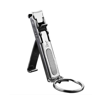 AKOAK 1 Pack Stainless Steel Folding Nail Clippers with Key Clasp Steel Pushing Nail File Mini Thin Nail Clippers Portable Nail Clipper Manicure Tools
