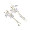 2pcs Rhinestone Flower Hair Clips Elegant Tassel Fairy Headwear Chinese Elements Hairpins Bridal Accessories for Women Girls White view 1