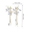 2pcs Rhinestone Flower Hair Clips Elegant Tassel Fairy Headwear Chinese Elements Hairpins Bridal Accessories for Women Girls White view 3