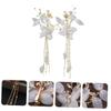 2pcs Rhinestone Flower Hair Clips Elegant Tassel Fairy Headwear Chinese Elements Hairpins Bridal Accessories for Women Girls White view 4