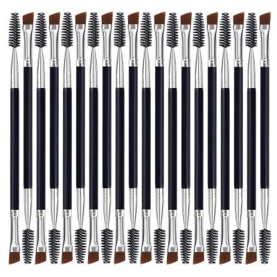 Duo Eyebrow Brush - Angled & Spoolie, Eyelash Comb - 20 Pcs