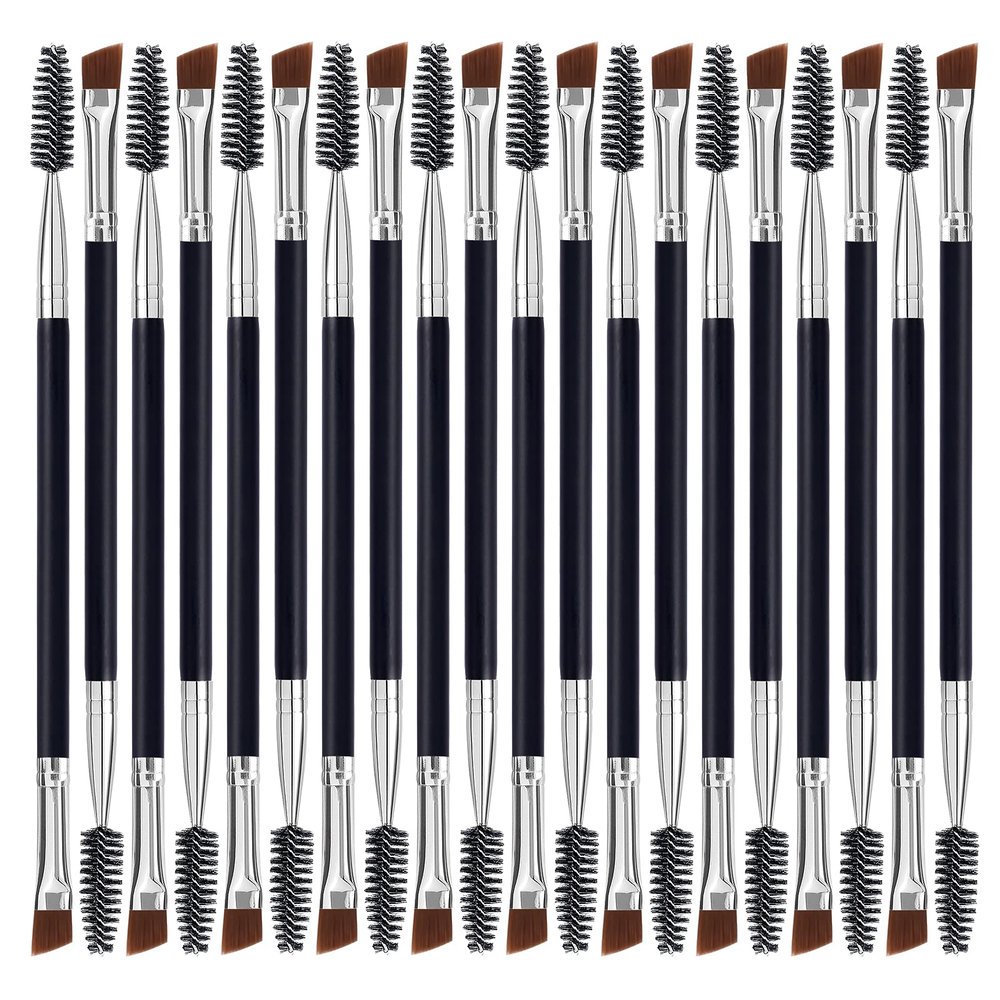Duo Eyebrow Brush - Angled & Spoolie, Eyelash Comb - 20 Pcs