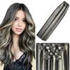 WindTouch Clip in Hair Extensions Dark Brown to Blonde Highlights For Women 20Inch Soft Human Remy Hair Extensions Clip Ins #2P613 75g 7PCS view 1