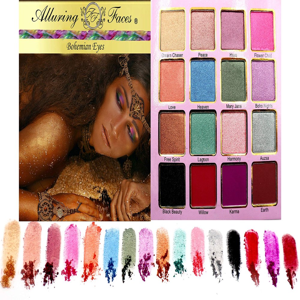 AF Alluring Faces Eye Shadow Palette,16 Bohemian Colors Pastel and Bold Eyeshadow Palette Long Lasting Multi Reflective Shimmer Matte Glitter Pressed Pearls Eye Shadow Makeup Pallet