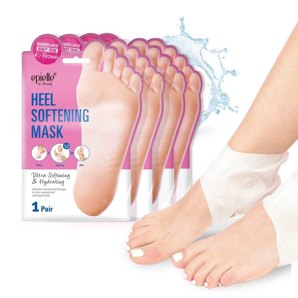 epielle Heel Softening Mask | Intensive Moisturizing Therapy for dry, cracked and calloused heels| Foot Spa, Self Foot Care, Moisture Foot Mask | Ultra Softening & Hydrating (4 Pack)