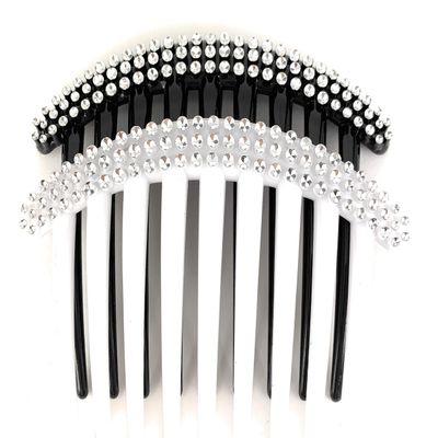 2 Black White Big Huge Hair Comb set pack Silver plastic teeth side clip 4 inches wide