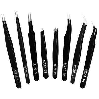 HengTianMei 8Pcs lash tweezers 3 Stainless Straight and 3 Curved Tip Eyelash Tweezers, With 2 Slant Pointed Precision Eyebrows Tweezers for eyelash extensions, Facial Hair, and Ingrown Hair Removal