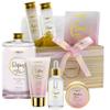Luxury Bath Gift Set - Home Spa Gift Basket with Milky Coconut Scent, Vitamin E & Shea Butter with Shower Gel, Bath Salt & Crystals, Body Scrub, Hand Cream, Body Oil, Bath Pillow, Wooden Crate & More view 1
