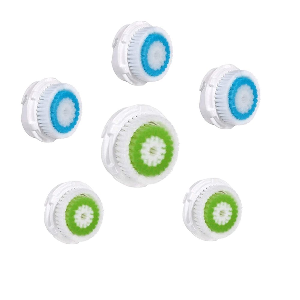 SERHII BURLIA Facial Cleansing Brush Head Replacement, Deep Pore Facial Brush Heads For Clogged and Enlarged Pores (3Green 3Blue)