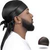 ForceWave Silky Durag for Men Wave Cap Satin Dorag for Men Women 360 Wave Black view 1