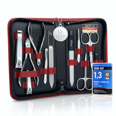 Manicure Set Women and Men  12-Piece Professional Grooming Kit with Premium Tools, Genuine Leather Case, and exclusive Glass Nail File for Hand & Foot Care, German Quality