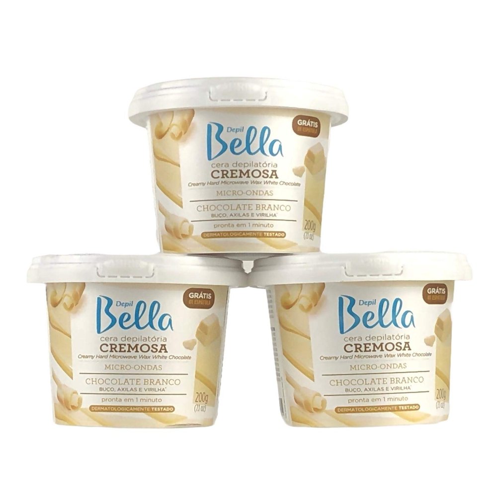 Depil Bella Brazilian Microwave Creamy Hard Wax | White Chocolate | 200g | Painless Hair Removal with Nourishing Formula | Smooth and Silky Skin | Quick and Easy (3 PACK)