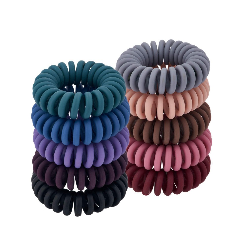 Matte Spiral Plastic Hair Ties (Colorful, 10 Pcs) - No Crease Ponytail Holders for Thick and All Hair Types