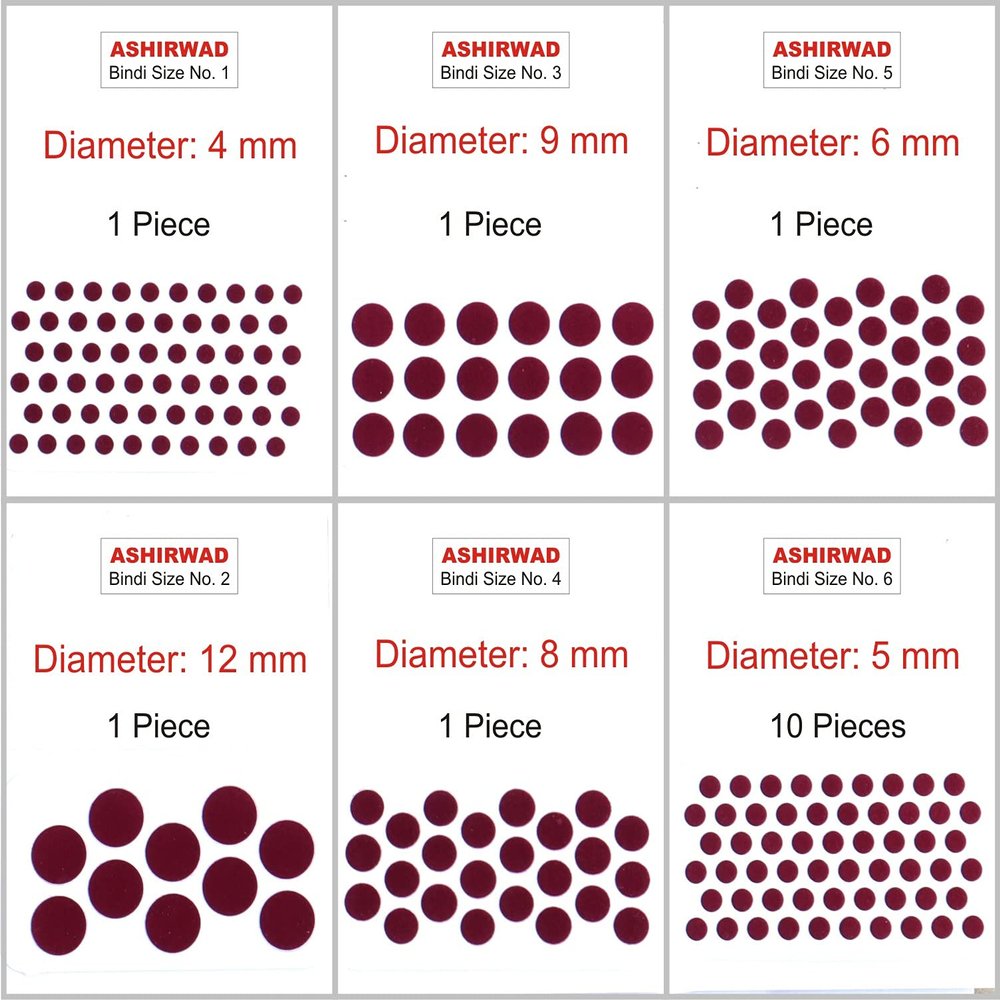 ASHIRWAD Maroon Bindi of Single Size 10 pcs and Different Sizes 1 pc each of No. 1, 2, 3, 4, 5, 6 (Maroon No. 6)