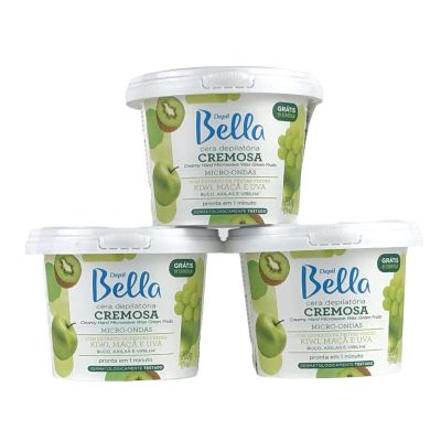 Depil Bella Brazilian Microwave Creamy Hard Wax | Green Fruits wax 200 grs | Painless Hair Removal with Nourishing Formula | Ideal for Smooth and Silky Skin | Microwave for 1 minute (3 PACK)