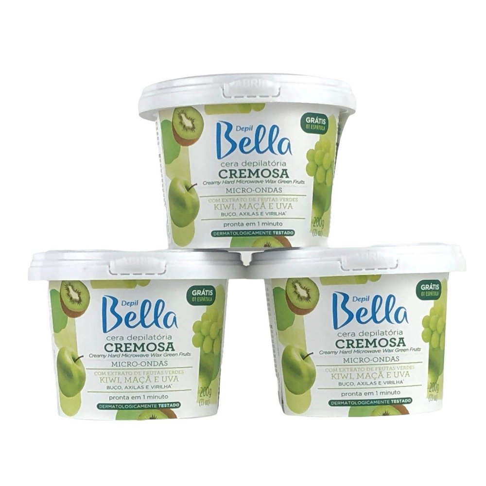 Depil Bella Brazilian Microwave Creamy Hard Wax | Green Fruits wax 200 grs | Painless Hair Removal with Nourishing Formula | Ideal for Smooth and Silky Skin | Microwave for 1 minute (3 PACK)