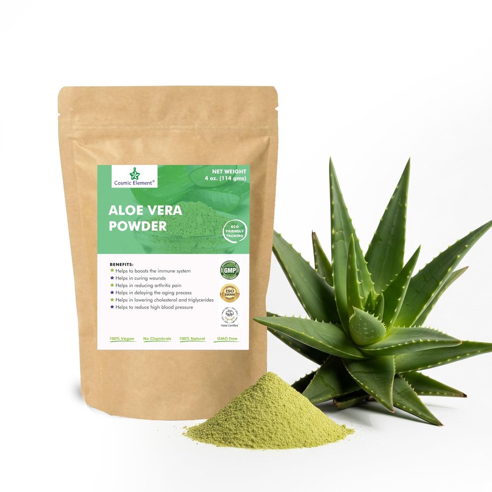 Cosmic Element Organic Aloe Vera Powder - 100% Pure Leaf Gel | Hydrating After Sun Care, Moisturizing for Face, Body & Skin | Ideal for Sun Burn, Acne, and Dry Skin - Aloe Vera Powder for Hair - 4 oz