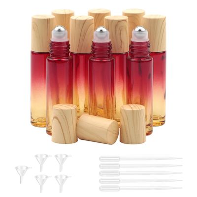 Kesell 10pcs 10ml Roll on Bottle Refillable Red-yellow Gradient Bottle Perfume Container Mini Essential Oil Roller Bottles with Plastic Cap for Essential Oil Perfumes