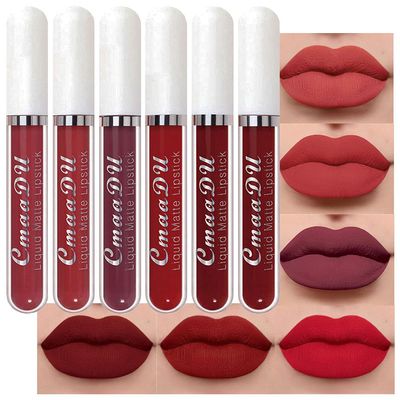 evpct 6Pcs Lipstick Matte Liquid Lipstick Lipgloss Set for Women, Dark Deep Bright Ruby Sexy Brick Red Mauve labiales mate 24 horas originales matte larga duracion 24 Hour Lipstick Long Lasting