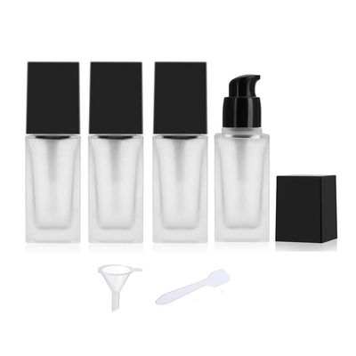 30ml/1oz Frosted Glass Lotion Bottle,4 Pcs Square Liquid Foundation Bottle Cosmetic Cream Bottle Travel Essence Emulsion Packaging Container With Pump Head (black)