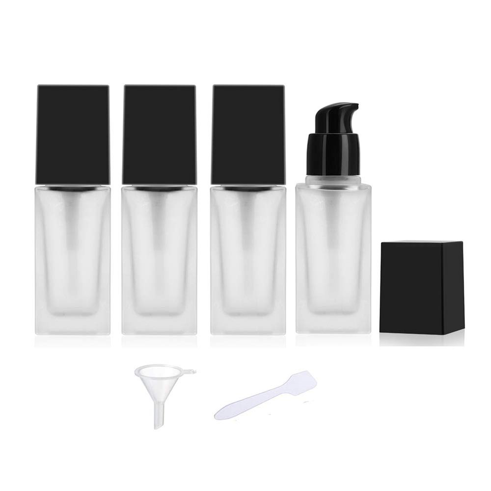 30ml/1oz Frosted Glass Lotion Bottle,4 Pcs Square Liquid Foundation Bottle Cosmetic Cream Bottle Travel Essence Emulsion Packaging Container With Pump Head (black)