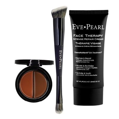 EVE PEARL Face Therapy Cream, Dual Salmon Concealer and 202 Concealer Blender Brush Set Make Up Kit (Deep)