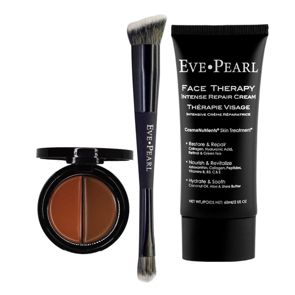 EVE PEARL Face Therapy Cream, Dual Salmon Concealer and 202 Concealer Blender Brush Set Make Up Kit (Deep)