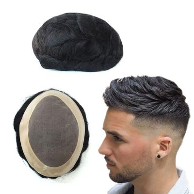 Mens Toupee, Mens Wigs Human Hair System Hair Pieces, Fine Mono Poly Coating Black Hair Unit 6x9#1B