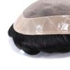 Mens Toupee, Mens Wigs Human Hair System Hair Pieces, Fine Mono Poly Coating Black Hair Unit 6x9#1B view 4