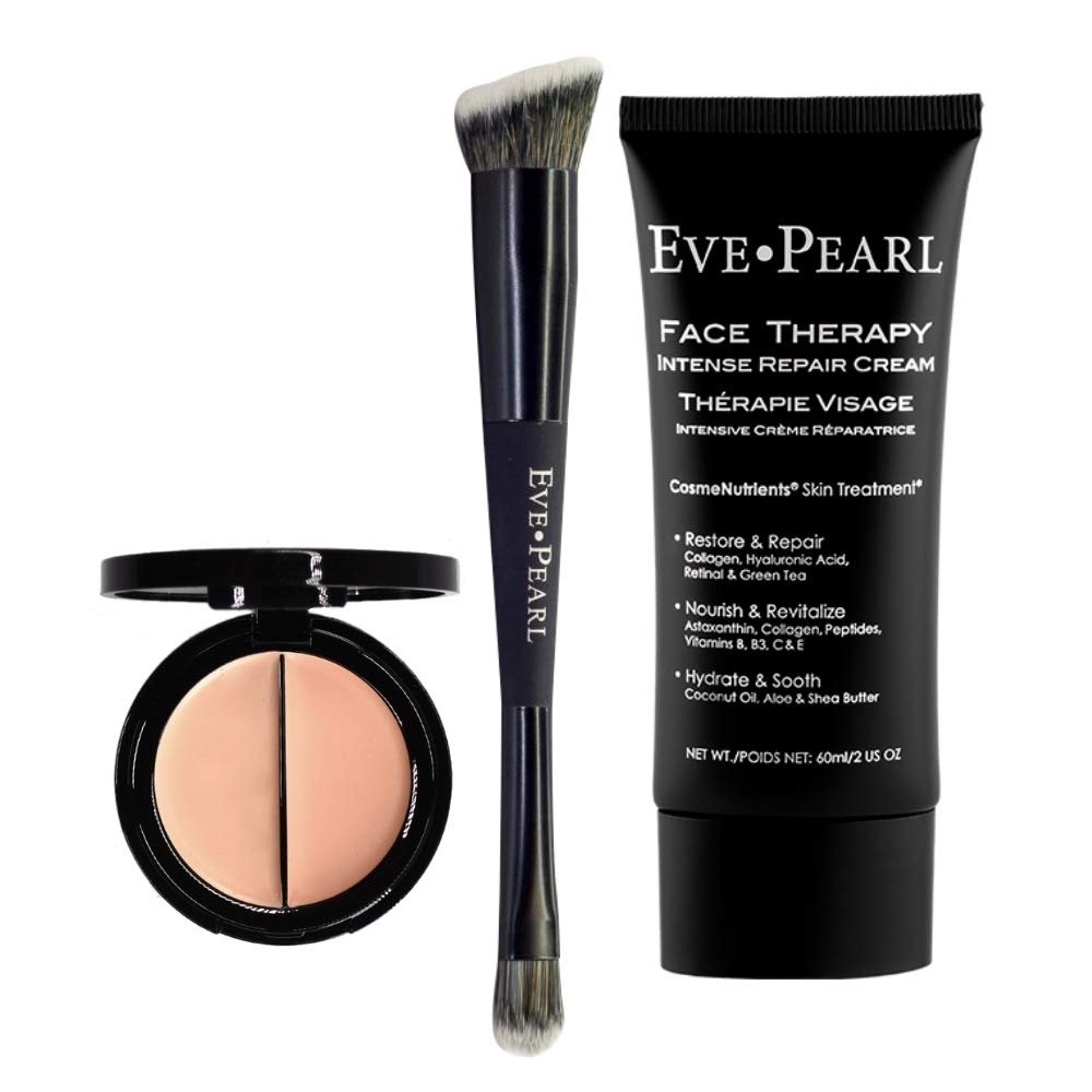 EVE PEARL Face Therapy Cream, Dual Salmon Concealer and 202 Concealer Blender Brush Set Make Up Kit (Light)