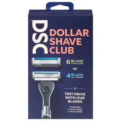 Dollar Shave Club Men's Razor Mixed Starter Shaving Kit Includes 1 Handle, 4-Blade Cartridge, and 6-Blade Cartridge 3 Count For a Comfortable and Smooth Shave Shaving Kit for Men