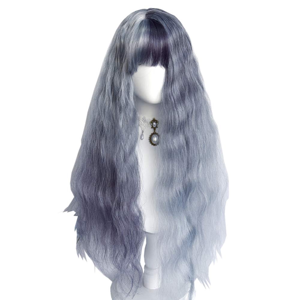 osseoca Light Gray Dark Gray Cosplay Lolita Long Curly Hair 28 INCH Girls Harajuku High Temperature Silk Crazy Party COS Wig