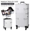 3 in 1 Aluminum Makeup Case,CAMORSA Beauty Cosmetic Organizer Makeup Travel Case Box Train Case Trolley Professional Artist Organizer Box Kit with 4 Wheels and Keys(Silver),Abpet4in1 view 2