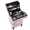 3 in 1 Aluminum Makeup Case,CAMORSA Beauty Cosmetic Organizer Makeup Travel Case Box Train Case Trolley Professional Artist Organizer Box Kit with 4 Wheels and Keys(Light Pink),Abpet4in1 view 3