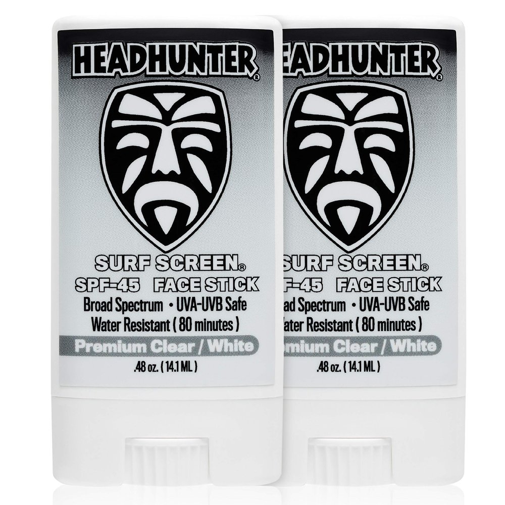 Headhunter Sunscreen Face Stick SPF 45, Waterproof Surf Sunblock for Waterman, Water-Resistant Facial Sunscreen for Ultra-Sport Protection and Solar Defense (80 min), Clear White (2 pack)