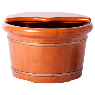 Foot Baths Foot Bath Home Oak Foot Bath Bucket Solid Wood Footbath Barrel with Cover Foot Baths Spas (Color : Brown, Size : 31.52642cm)