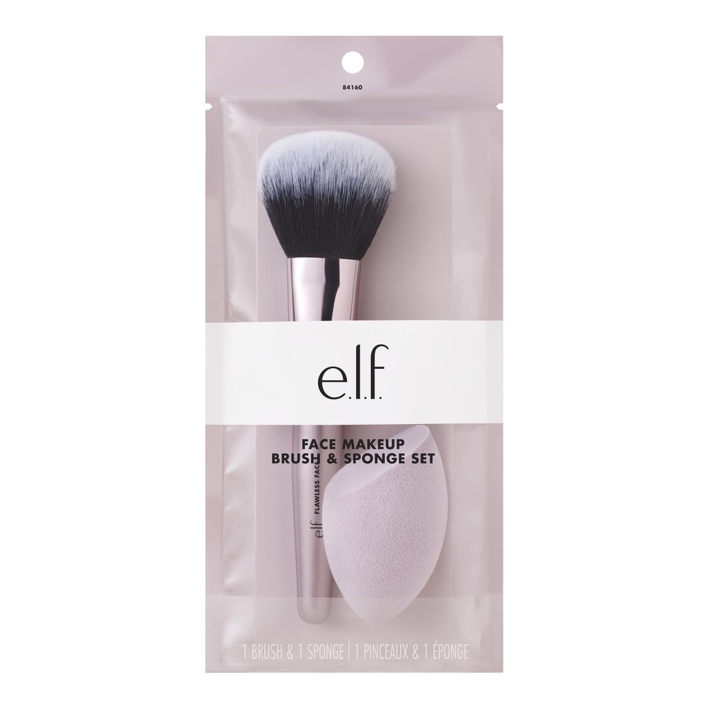 e.l.f. Complexion Brush & Sponge Duo, 2-Step Face Sponge & Makeup Brush Kit For Creating A Flawless Complexion, Vegan & Cruelty-Free