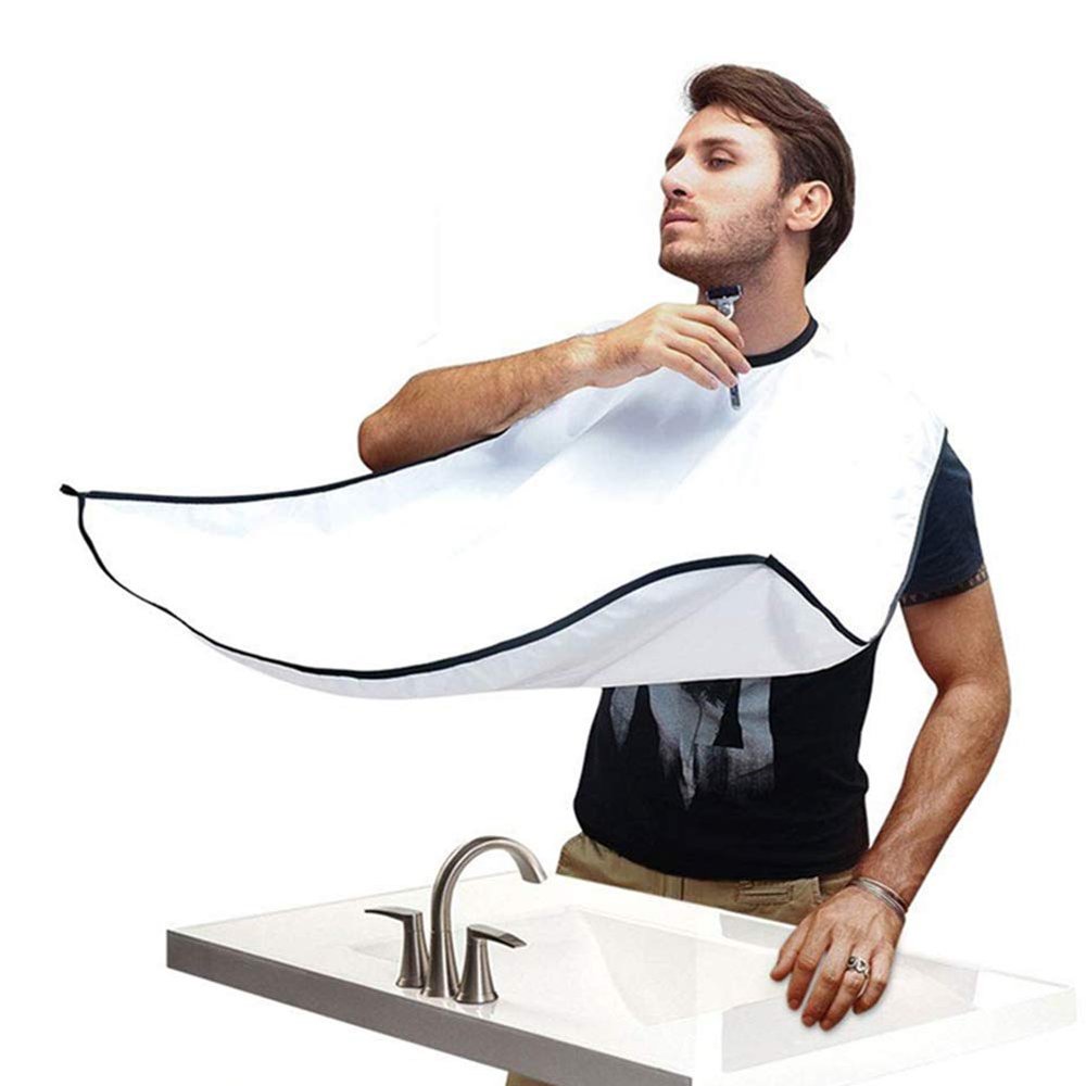 Beard Apron Beard Bib Hair Catcher mens gifts for birthday unique husband gifts With 2 Suction Grooming Accessories For Men For Sink Shaving And Trimming (White)
