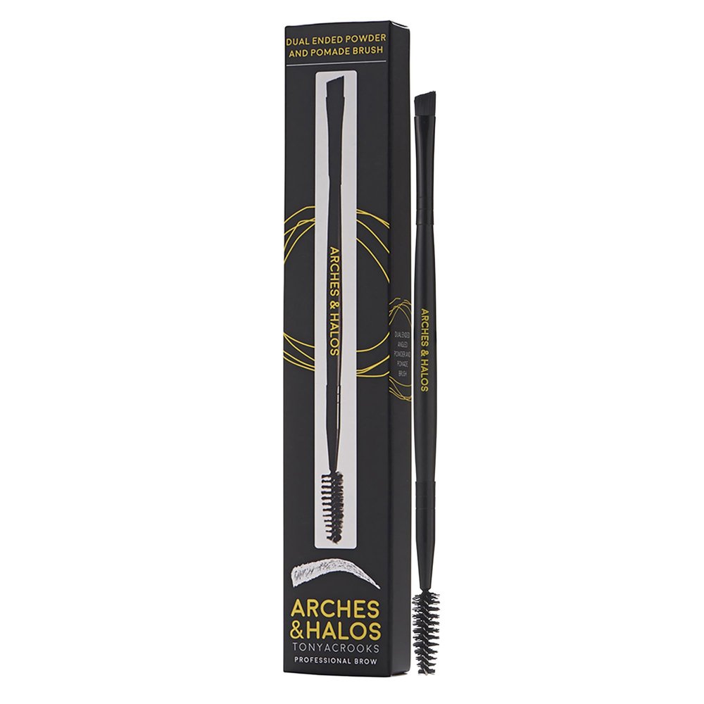 Arches and Halos Dual Ended Powder and Pomade Brush - Eyebrow Brush with Spoolie for Blending Sharp Edges - Create Hair-Like Strokes - 1 pc