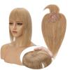 100% Real Human Hair Top Hairpieces for Womem with Bangs 150% Density Natural Mono Base Crown Topper Clip in on Hair Piece Straight Middle Part for Hair Loss Thinning Hair Gray 14 Inch 27# Dark Blonde view 1