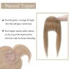 100% Real Human Hair Top Hairpieces for Womem with Bangs 150% Density Natural Mono Base Crown Topper Clip in on Hair Piece Straight Middle Part for Hair Loss Thinning Hair Gray 14 Inch 27# Dark Blonde view 3