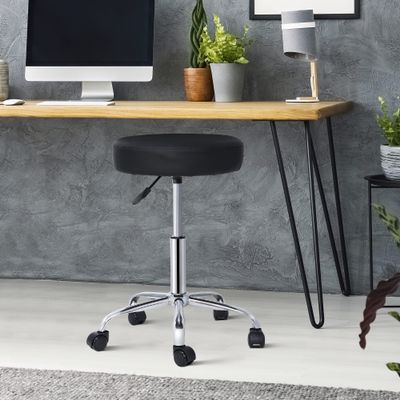 Nouva PU Leather Round Rolling Stool Chair w/Foot Rest- Height Adjustable Hydraulic Swivel Stools Round PU Leather Stools Workbench Stool Desk Stool Beauty Massage Tattoo Home Office Bar