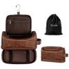 Elviros Toiletry Bag for Mens PU Leather Travel Organizer Kit with Hanging hook, Large Water-resistant Toiletries Bathroom Shaving Bag, Gift For Men (Dark Brown) view 1