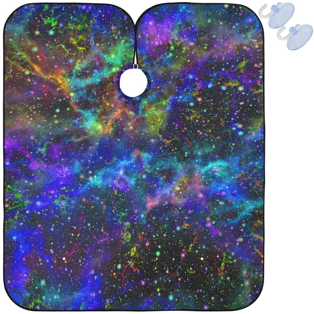 visesunny Barber Cape Abstract Bright Colorful Universe Nebula Night Starry Sky Multicolor Shiny Outer Space Glittering Polyester Hair Cutting Salon Cape Apron Anti-Static Haircut Water-Resistant S
