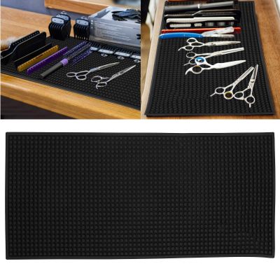Anti-Slip Mat, Silicone Hairdresser Station Mat with Storage for Salon Tools Brown/Black