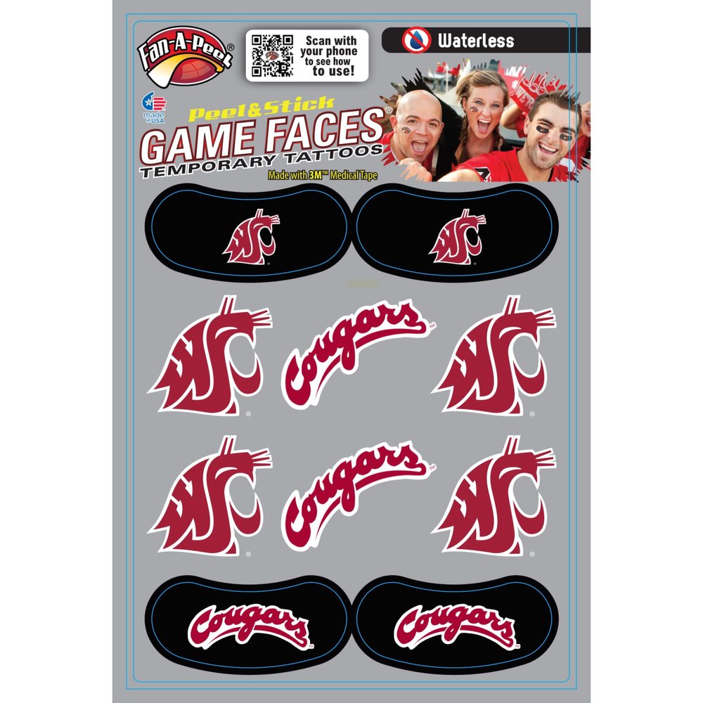Fan-A-Peel Washington State Cougars Waterless Peel & Stick Temporary Tattoo Variety Pack  Hypoallergenic School Spirit Accessories Great for Tailgates & Game Day - Sticker Decal Assortment (10 Pack)