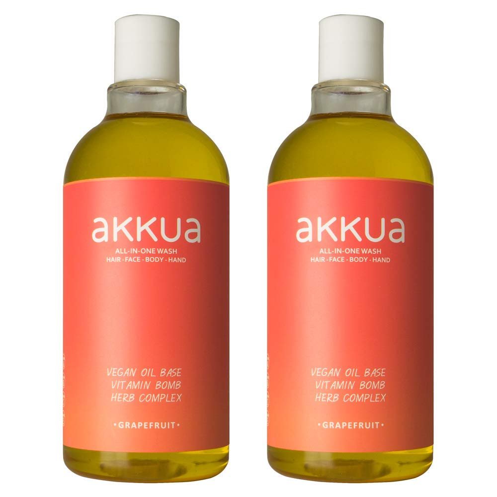 AKKUA All-in-One Body Wash With Vitamin Bomb Calming Herb Complex Natural Castile Liquid Soap 18.6oz, 2 Pack (INVIGORATING GRAPEFRUIT)